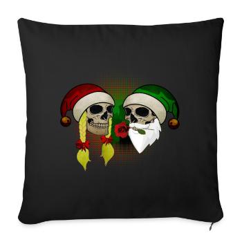 Crâne Femme Homme Noël Rose Bonnet - Housse de coussin décorative 45 x 45 cm - noir - Devant