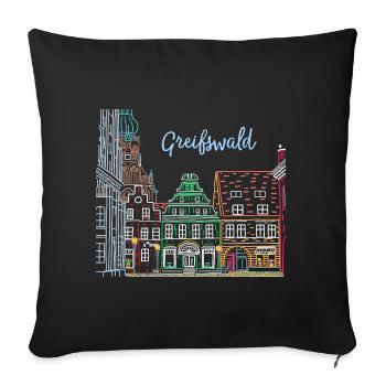 Greifswald, Colombages à Fischmarkt, Allemagne de l'Est - Housse de coussin décorative 45 x 45 cm - noir - Devant