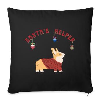 Chien Corgi : l’assistant du Père Noël - Housse de coussin décorative 45 x 45 cm - noir - Devant