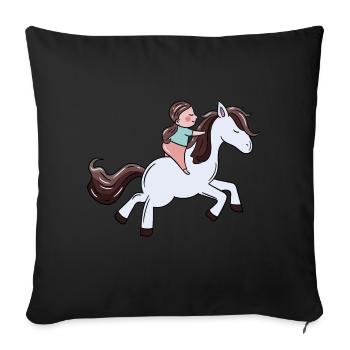 Cavalier Poney Fille Équitation Ross Poney Ferme Enfant - Housse de coussin décorative 45 x 45 cm - noir - Devant