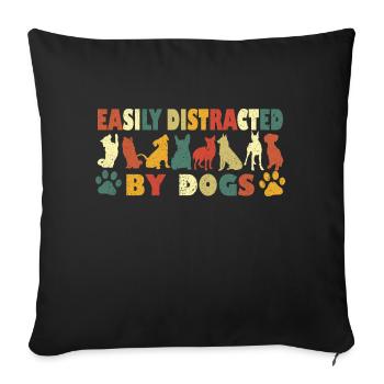 Facilement distrait par les chiens - Housse de coussin décorative 45 x 45 cm - noir - Devant