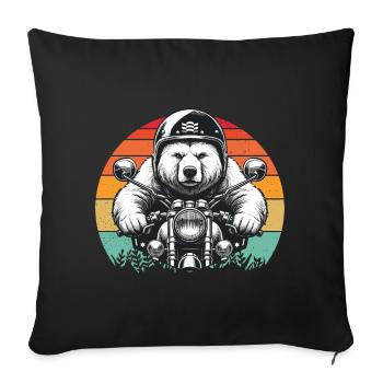 Motorcycle Biker Grizzly Bear Motorcycle Riding Retro - Sofa pillowcase 17,3'' x 17,3'' (45 x 45 cm) - black - Front
