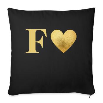 Buchstabe f goldenes Herz - Sofakissenbezug 45 x 45 cm - Schwarz - Vorne