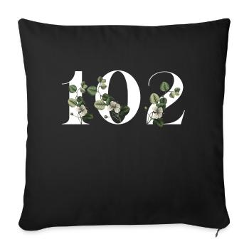 Numéro 102 floral vert - 102e anniversaire floral - Housse de coussin décorative 45 x 45 cm - noir - Devant