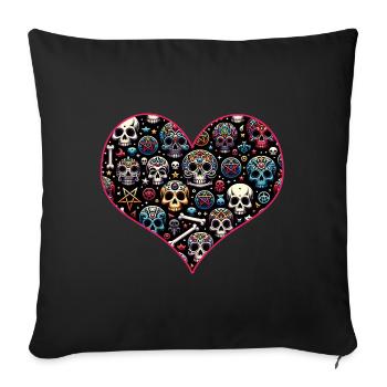 Buntes dekoratives Skullmuster - Sofakissenbezug 45 x 45 cm - Schwarz - Vorne