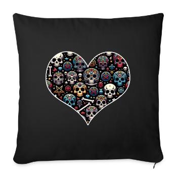 Buntes dekoratives Skullmuster - Sofakissenbezug 45 x 45 cm - Schwarz - Vorne