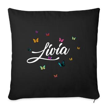 LIVIA - Nom de fille avec des papillons colorés - Housse de coussin décorative 45 x 45 cm - noir - Devant