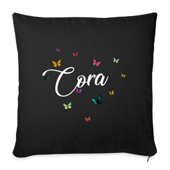 CORA - Mädchen Name mit bunten Schmetterlingen - Sofakissenbezug 45 x 45 cm - Schwarz - Vorne