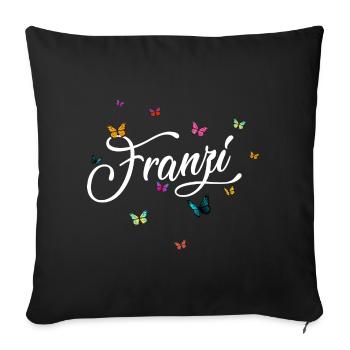 FRANZI - Mädchen Name mit bunten Schmetterlingen - Sofakissenbezug 45 x 45 cm - Schwarz - Vorne