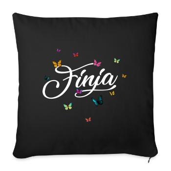 FINJA - Mädchen Name mit bunten Schmetterlingen - Sofakissenbezug 45 x 45 cm - Schwarz - Vorne