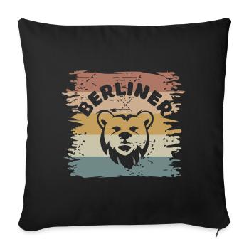 Rétro Berlin Ours Bande dessinée Dessin animé Logo Symbole Vintage - Housse de coussin décorative 45 x 45 cm - noir - Devant