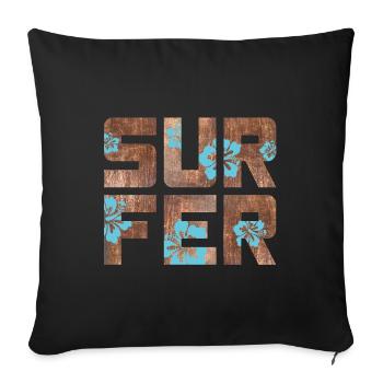 Surfer Hawaii Hibiscus Blossom Surf Wood Pattern - Sofa pillowcase 17,3'' x 17,3'' (45 x 45 cm) - black - Front