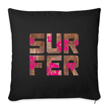 Surfer Hawaii Camping Beach Surfboard Camp Summer - Sofa pillowcase 17,3'' x 17,3'' (45 x 45 cm) - black - Front