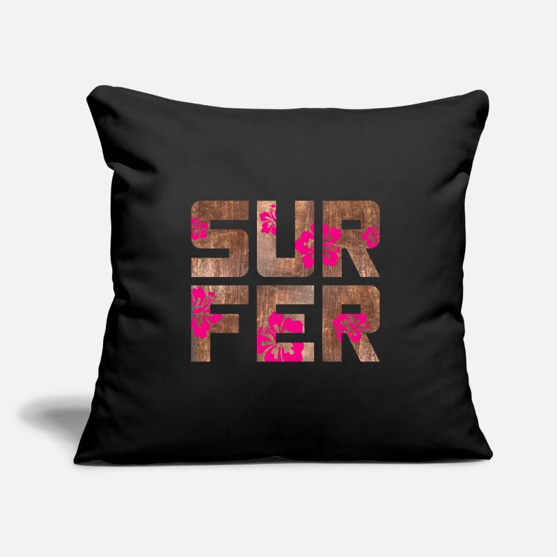 Surfeur Hawaï Camping Plage Planche de surf Camp d’été Housse de coussin décorative 45 x 45 cm