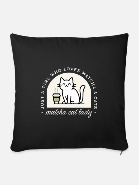 Matcha et chats amatrice thé vert humour - Pudebetræk 45 x 45 cm - sort