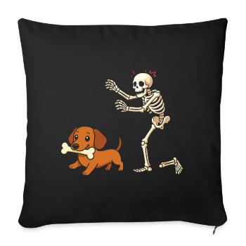 Humour Squelette Poursuit Chien Teckel - Housse de coussin décorative 45 x 45 cm - noir - Devant