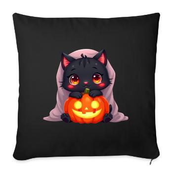 Halloween Cat with Halloween Pumpkin - Sofa pillowcase 17,3'' x 17,3'' (45 x 45 cm) - black - Front