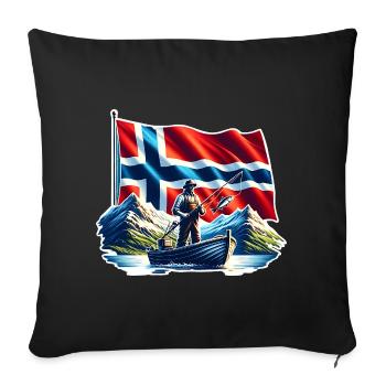 Norvège Pêche - Housse de coussin décorative 45 x 45 cm - noir - Devant