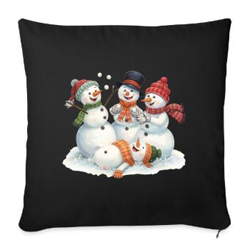 Quatre bonshommes de neige rieurs en pleine bataille de boules de neige - Housse de coussin décorative 45 x 45 cm - noir - Devant