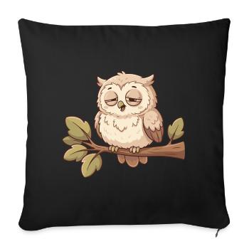 Hibou endormi sur une branche - Housse de coussin décorative 45 x 45 cm - noir - Devant