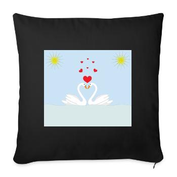 Deux cygnes blancs dans l’eau et des cœurs rouges - Housse de coussin décorative 45 x 45 cm - noir - Devant