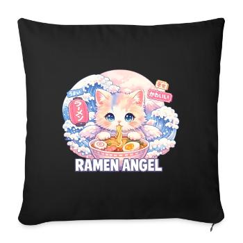 Japon Cat Ramen Nouilles Motif Vague Rétro - Housse de coussin décorative 45 x 45 cm - noir - Devant