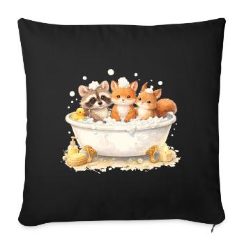 Illustration de la baignée d’animaux de la forêt mignons - Housse de coussin décorative 45 x 45 cm - noir - Devant