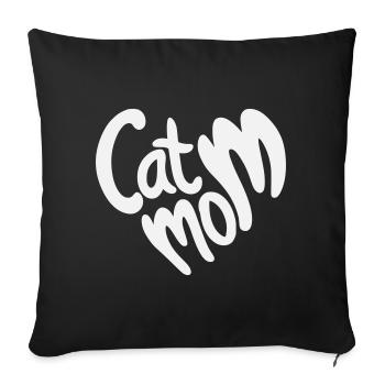 Lettrage en forme de cœur de maman chat - Housse de coussin décorative 45 x 45 cm - noir - Devant
