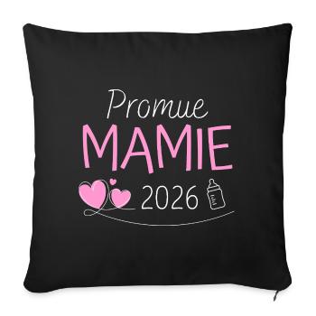 Promue Mamie 2026 Cadeau grossesse naissance bébé - Housse de coussin décorative 45 x 45 cm - noir - Devant