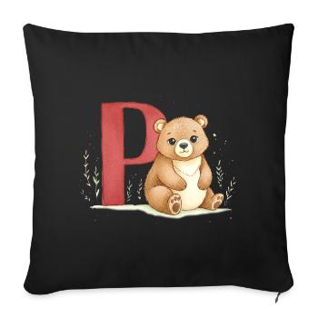 Bear with letter P - Sofa pillowcase 17,3'' x 17,3'' (45 x 45 cm) - black - Front