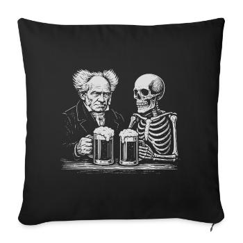 Arthur Schopenhauer buvant de la bière avec squelette - Housse de coussin décorative 45 x 45 cm - noir - Devant