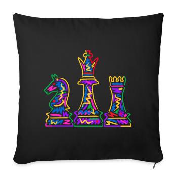 Joueur d’échecs Pièces d’échecs colorées Échecs pour enfants - Housse de coussin décorative 45 x 45 cm - noir - Devant