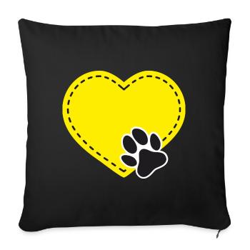 Cœur jaune personnalisable avec patte de chien - Housse de coussin décorative 45 x 45 cm - noir - Devant