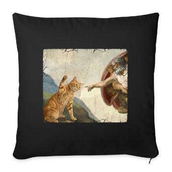 Chat gifle la main de Dieu Mème des chats drôles - Housse de coussin décorative 45 x 45 cm - noir - Devant
