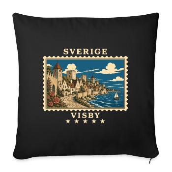 Schweden Visby Vintage Reisemarke - Sofakissenbezug 45 x 45 cm - Schwarz - Vorne