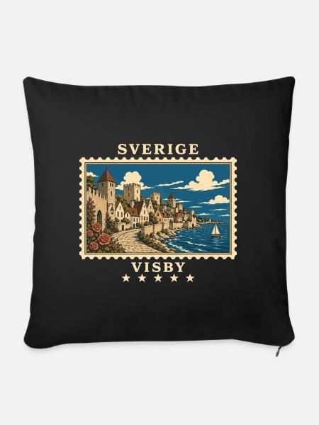 Schweden Visby Vintage Reisemarke - Sofakissenbezug 45 x 45 cm - Schwarz