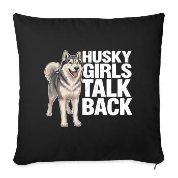 Les filles husky répondent au drôle de chien husky sibérien - Housse de coussin décorative 45 x 45 cm - noir - Devant
