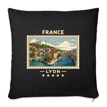 Frankreich Lyon Vintage Reisemarke - Sofakissenbezug 45 x 45 cm - Schwarz - Vorne