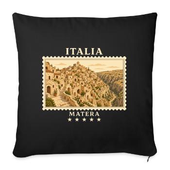 Italien Matera Vintage Reisemarke - Sofakissenbezug 45 x 45 cm - Schwarz - Vorne