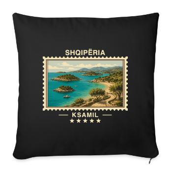 Albanien Ksamil Vintage Reisemarke - Sofakissenbezug 45 x 45 cm - Schwarz - Vorne