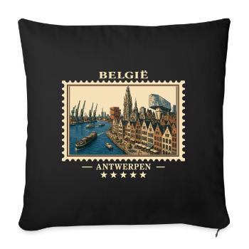Belgien Antwerpen Vintage Reisemarke - Sofakissenbezug 45 x 45 cm - Schwarz - Vorne