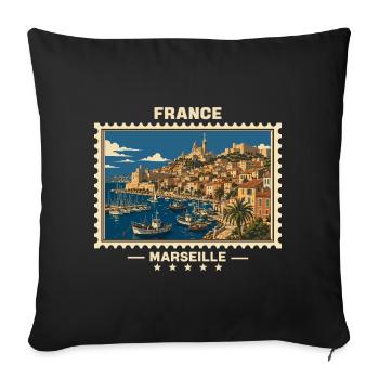 France Marseille Vintage Travel Brand - Sofa pillowcase 17,3'' x 17,3'' (45 x 45 cm) - black - Front