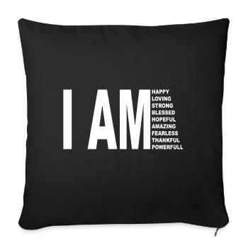 I AM heureux, étonnant, reconnaisant, puissant - Housse de coussin décorative 45 x 45 cm - noir - Devant