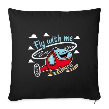 Flieg mit mir | lustigerroter Helikopter - Sofakissenbezug 45 x 45 cm - Schwarz - Vorne