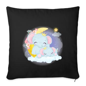 Famille d’éléphants mignons sur un nuage avec la lune - Housse de coussin décorative 45 x 45 cm - noir - Devant