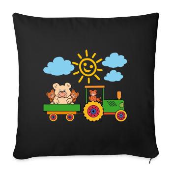 Teddy bears drive tractor with trailer - Sofa pillowcase 17,3'' x 17,3'' (45 x 45 cm) - black - Front