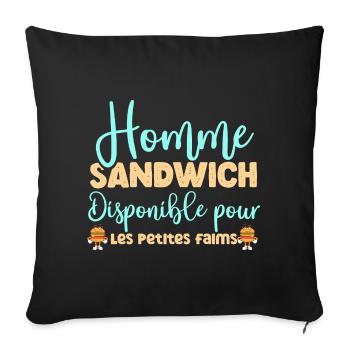 Homme sandwich disponible pour les petites faims - Housse de coussin décorative 45 x 45 cm - noir - Devant