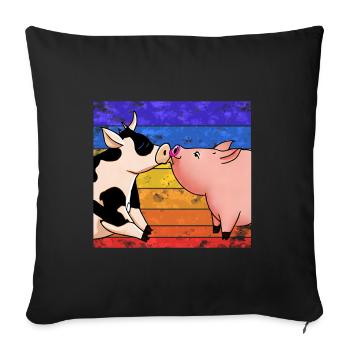 Kuh küsst Schwein - Sofakissenbezug 45 x 45 cm - Schwarz - Vorne