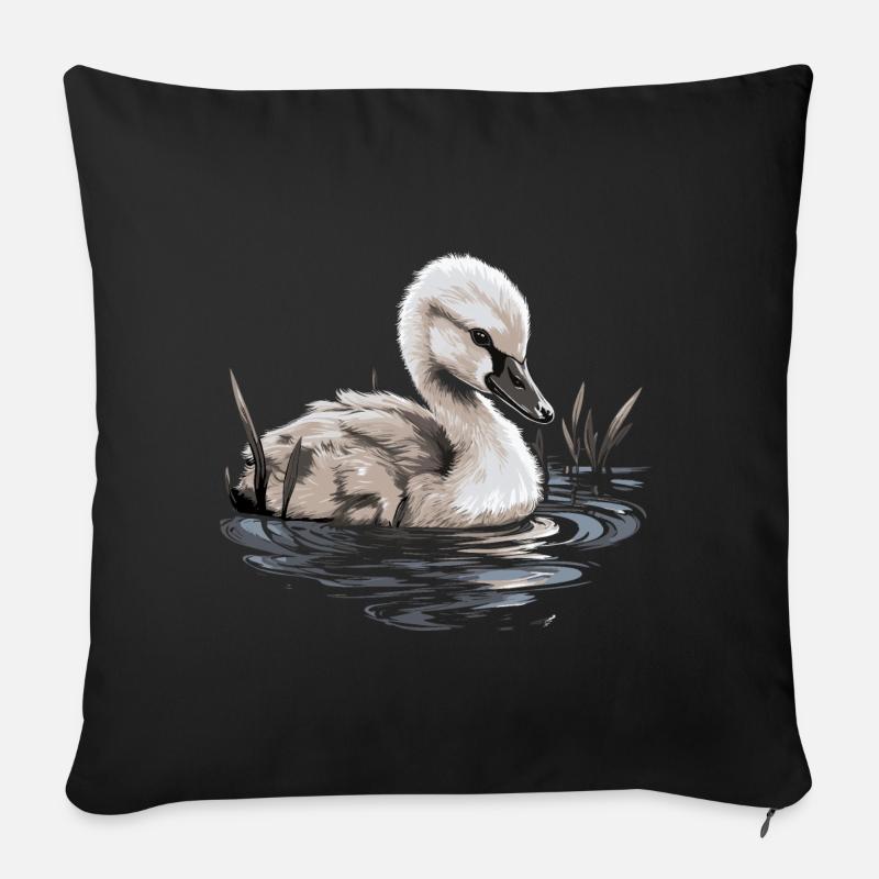 Bébé cygne Oiseau Poussin - Housse de coussin décorative 45 x 45 cm - noir