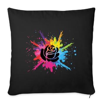 Black flower and multicolored explosion - Sofa pillowcase 17,3'' x 17,3'' (45 x 45 cm) - black - Front